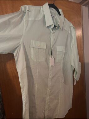 Calvin Klein Light Mint Short Sleeve Button-Down Shirt